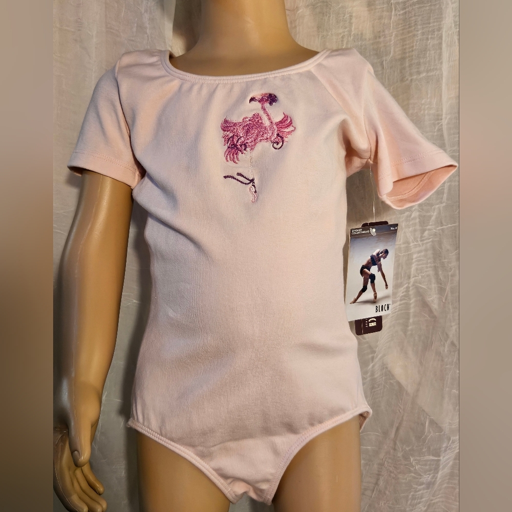 🩰 Bloch Girls Light Pink Leotard with Flamingo Design